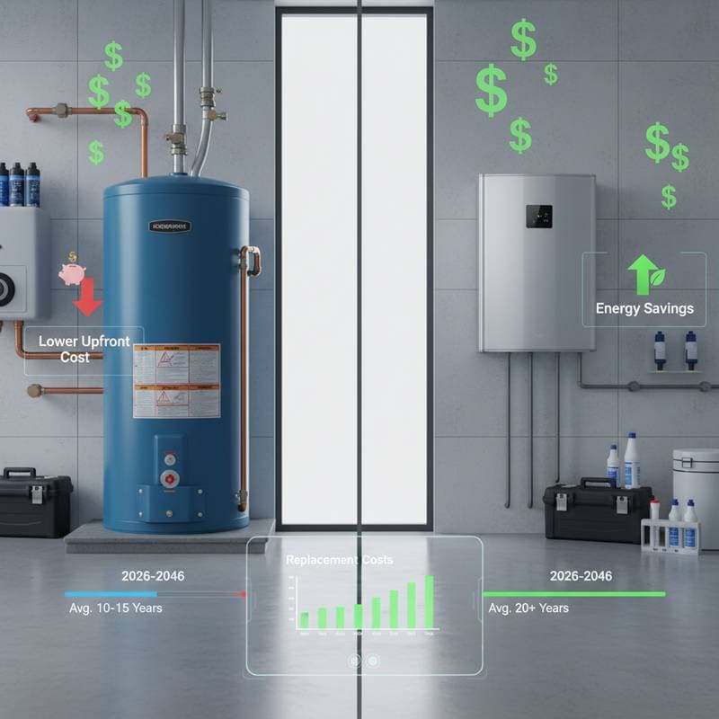 Featured image for Tank vs Tankless: Real Replacement Costs for 2026